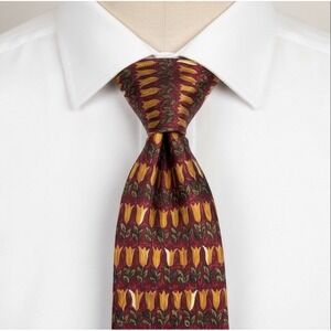 Ermenegildo Zegna Necktie Mens Red Floral Print Silk Luxury Minimal Preppy